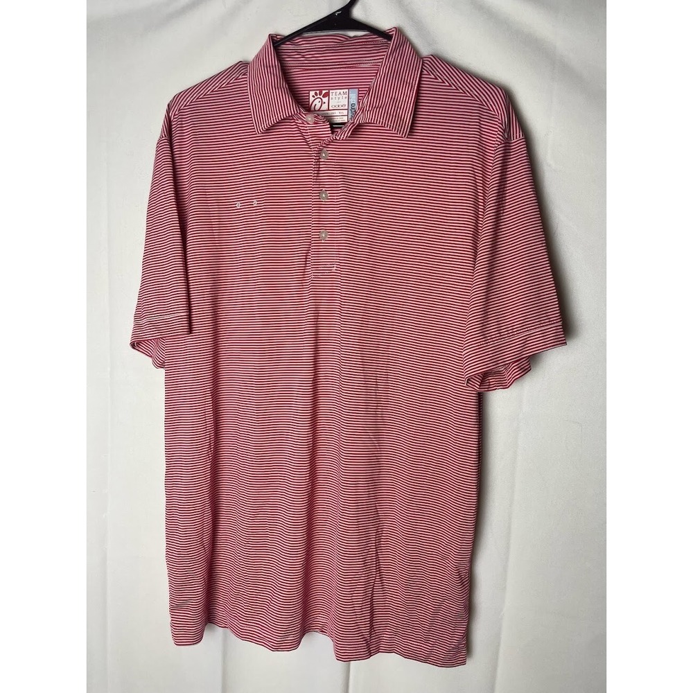 Oobe Teamstyle Chick fil A Men's Polo Shirt Red White Striped Size Medium